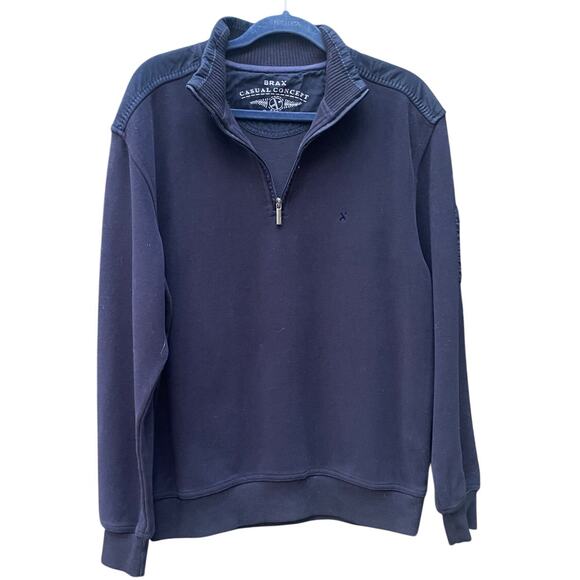 BRAX Style Sion French Terry Cotton Blend Half Zip Sweatshirt Navy Pullover - Picture 3 of 16